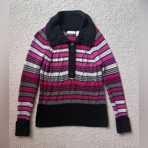 RARE VINTAGE DKNY‎ Jeans 90s Y2K Pink and Gray Striped Cable Knit Sweater